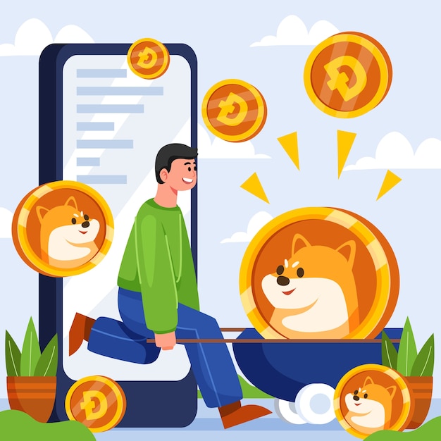 Ilustración de dogecoin de criptomoneda valiosa