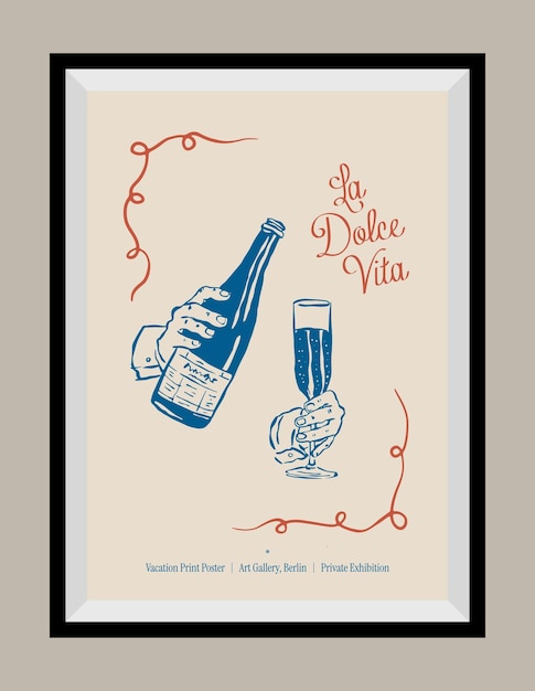 Ilustración de dolce vita vectorial minimalista dibujada a mano con una cita estética en un marco de póster