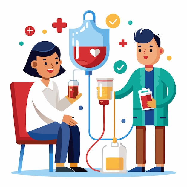 Ilustración de la donación de sangre Personaje animado alegre que anima a la donacion de sangre