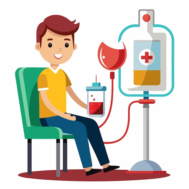 Ilustración de la donación de sangre Personaje animado alegre que anima a la donacion de sangre