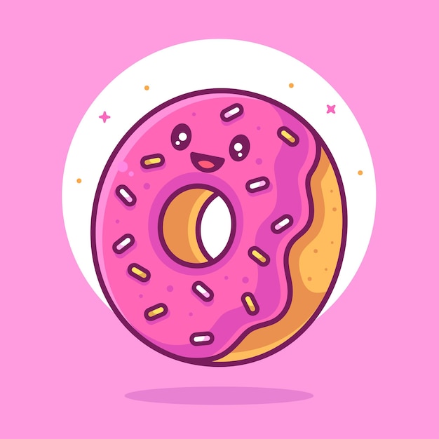 Ilustración de Donut lindo y feliz Ilustración de icono de vector de logotipo de postre o comida en estilo plano