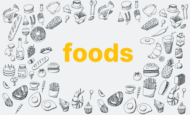 Ilustración de Doodle de alimentos variados