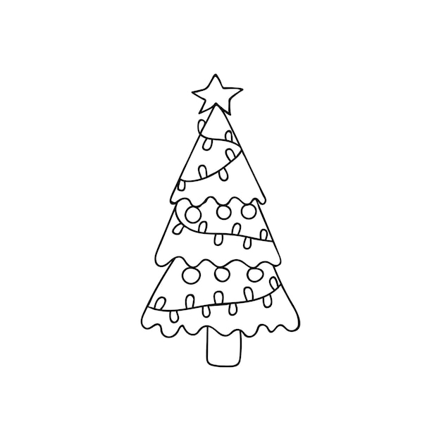 Ilustración de doodle de árbol de navidad decorado en vector