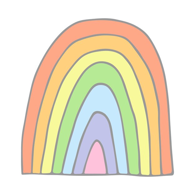 Ilustración de doodle de arco iris único Imágenes prediseñadas dibujadas a mano para diseño de tarjeta