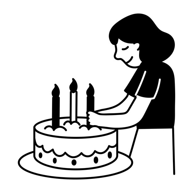 Ilustración de Doodle de una chica decorando velas de pastel