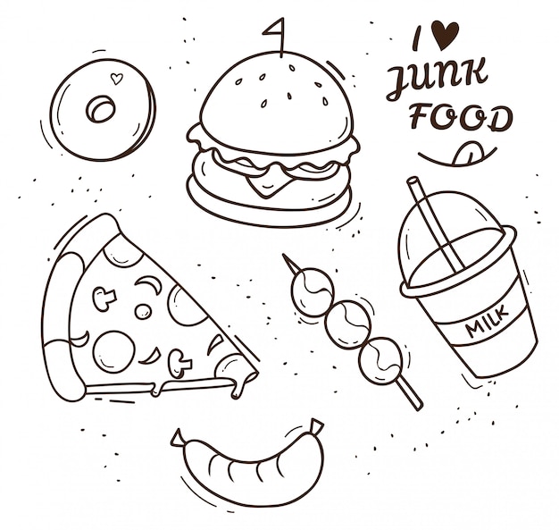 Ilustración de doodle de comida chatarra