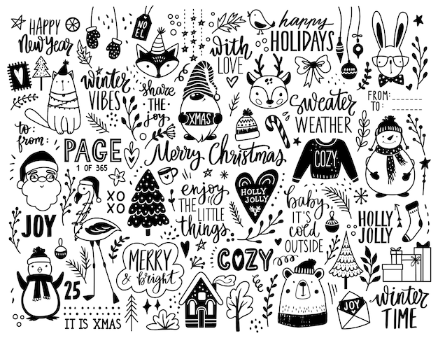 Ilustración de doodle dibujado a mano de Navidad.