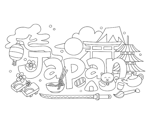 Ilustración de doodle de japón