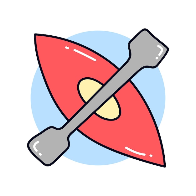 Ilustración de doodle de kayak y remo Ilustración plana del vector de kayak y remo