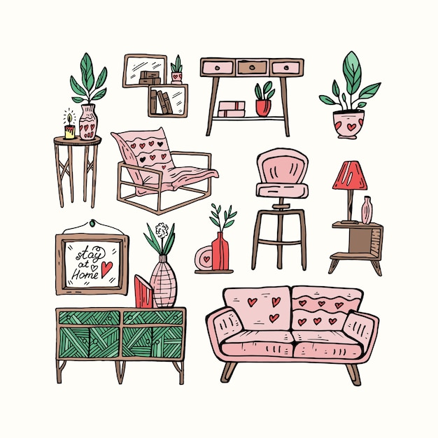 Ilustración de doodle lindo hogar acogedor