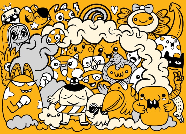 Ilustración de Doodle lindo monstruo