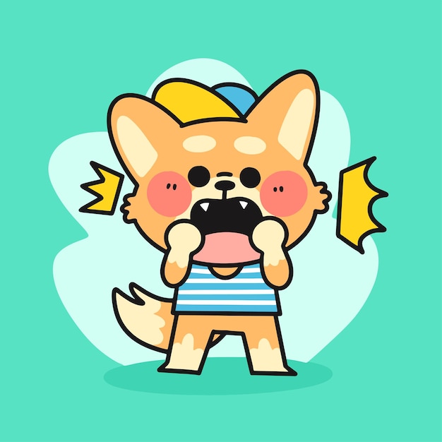 Vector ilustración de doodle de personaje de corgi pequeño sorprendido