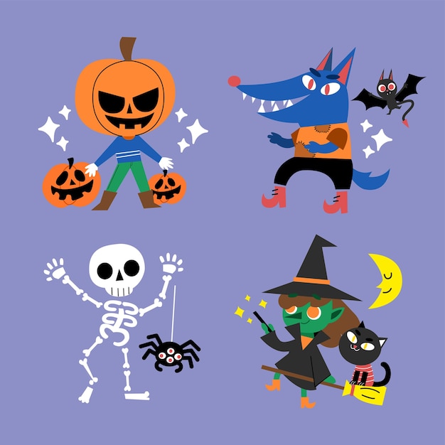 Ilustración de doodle de personaje de halloween espeluznante pero lindo