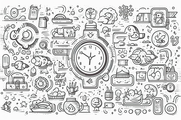Ilustración de Doodle de reloj de arte vectorial