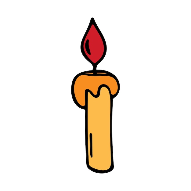 Ilustración de Doodle de una vela amarilla de Navidad sobre un fondo blanco