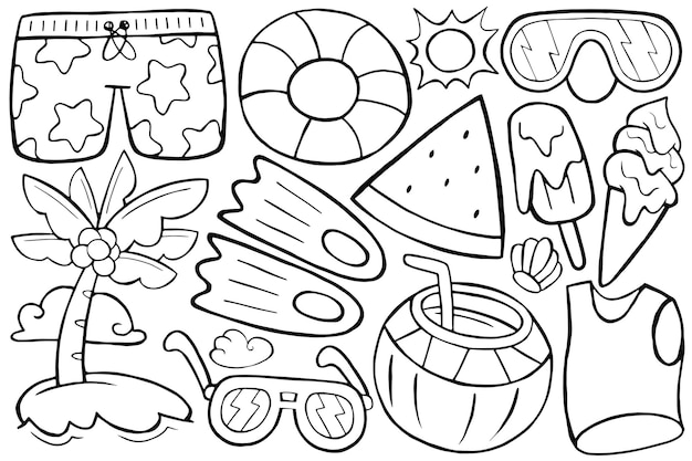 Vector ilustración de doodle de verano en estilo de dibujos animados