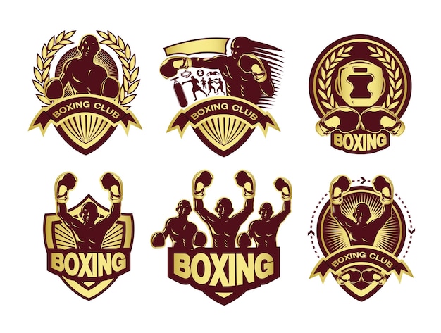 Ilustración, de, dorado, boxeo, logotipo, conjunto