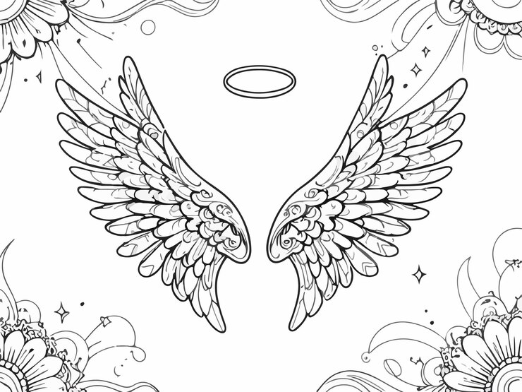 una ilustración de dos alas con un halo por encima de ellas