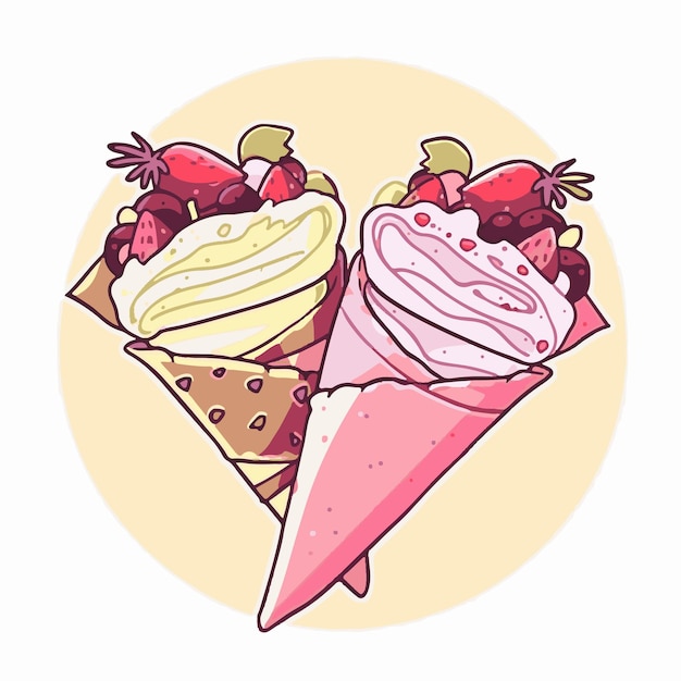 Una ilustración de dos conos de helado con diferentes sabores.