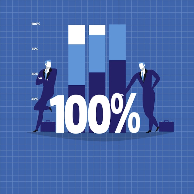 Ilustración de dos empresarios junto al diagrama de crecimiento