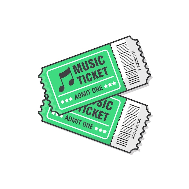 Ilustración de dos entradas para conciertos de música. boleto de entrada al evento