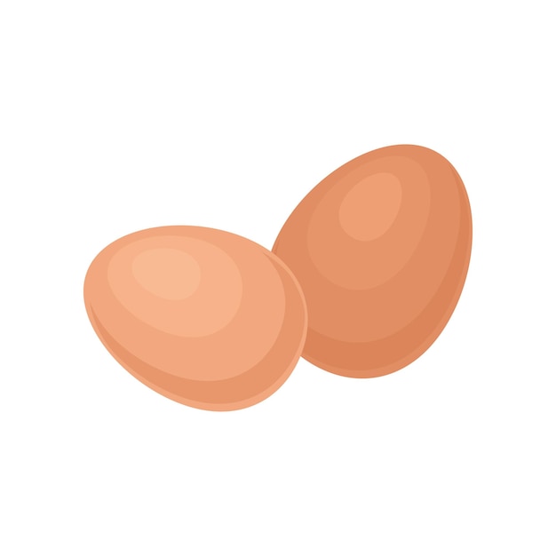 Ilustración de dos huevos de gallina con cáscara marrón Alimento natural y saludable Ingrediente para el desayuno Elemento gráfico para el embalaje del producto Diseño colorido vector plano aislado sobre fondo blanco