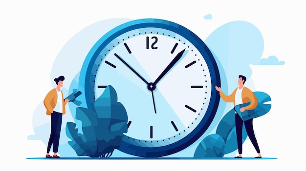 Ilustración de dos personas sosteniendo un reloj gigante