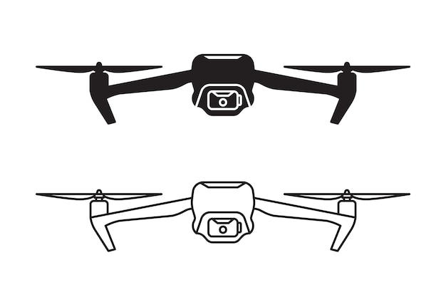 Ilustración de dos quadcopters con cámaras una negra sólida y la otra en forma de dibujo de contorno