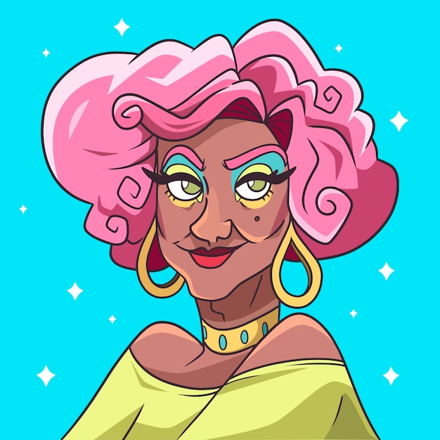 Ilustración de drag queen dibujada a mano