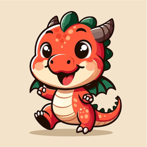 Ilustración de un dragón alegre en un estilo plano de dibujos animados