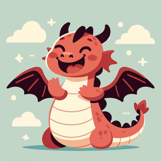 Vector ilustración de un dragón alegre en un estilo plano de dibujos animados