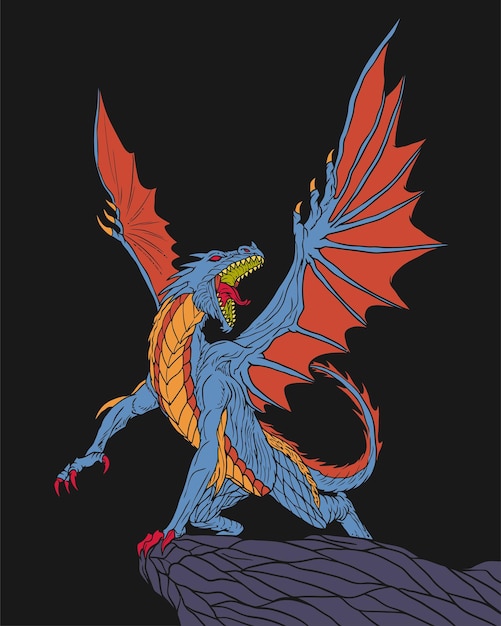 ilustración de dragón de arte de línea limpia detallada de vector premium