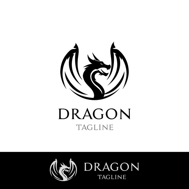 Ilustración Dragón logotipo del dragón blanco negro