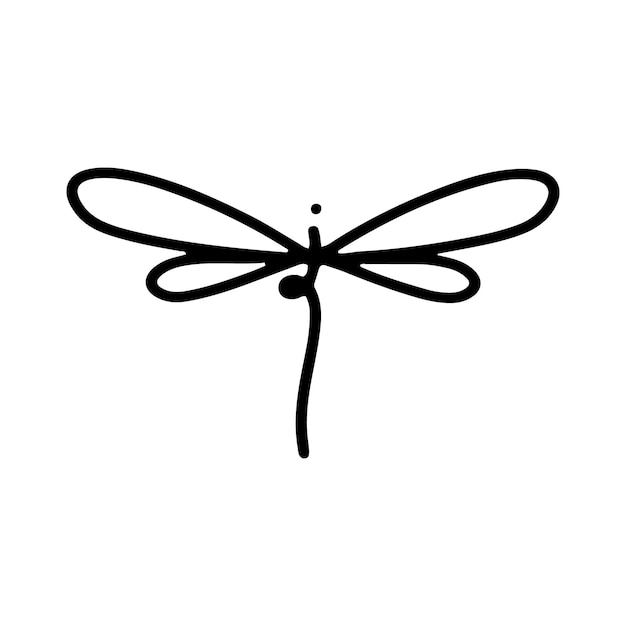Ilustración de Dragonfly Line Art Doodle Diseño del logotipo de la libélula de insectos simple y minimalista Esbozo