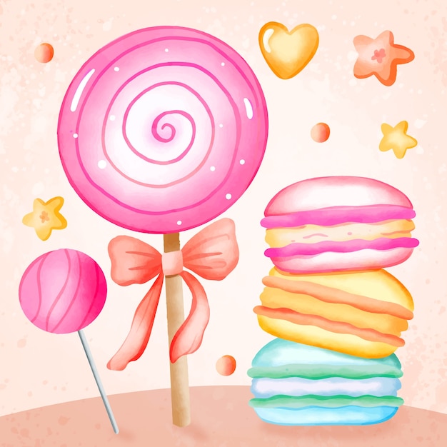 Ilustración de dulces deliciosos en acuarela