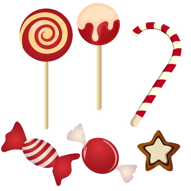 Ilustración de dulces de Navidad decorados sobre un fondo blanco