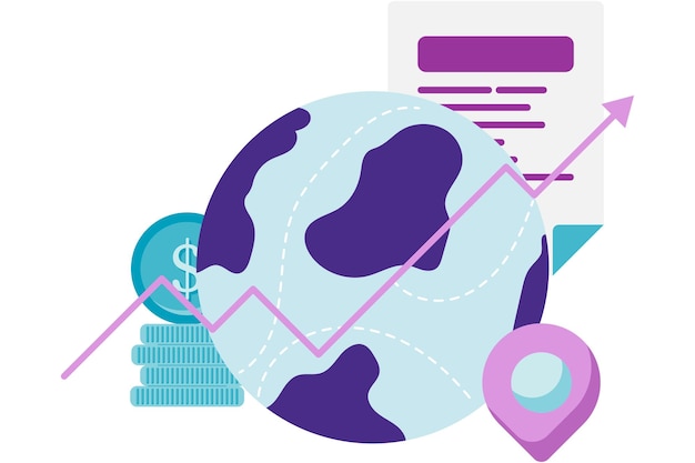 Ilustración e informe de la estrategia corporativa de crecimiento global
