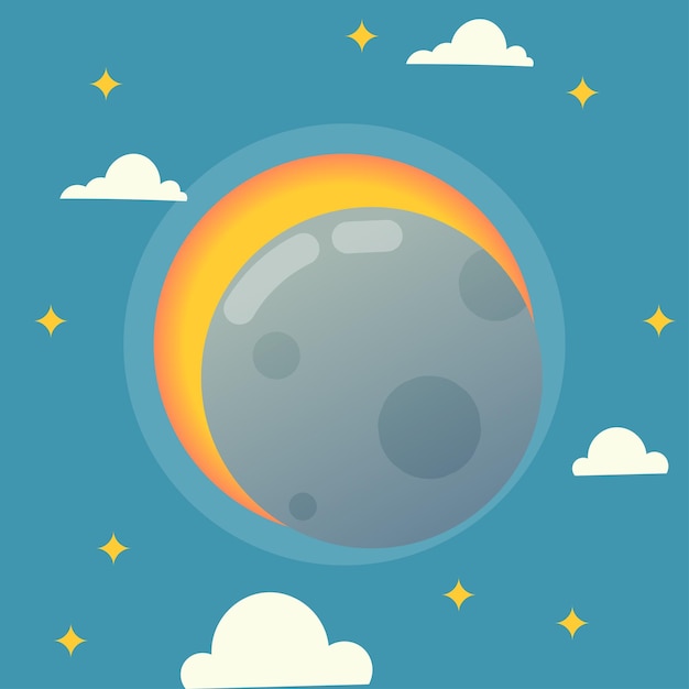 Ilustración de eclipse solar en estilo de dibujos animados plano Banner para libros para niños educación Vector