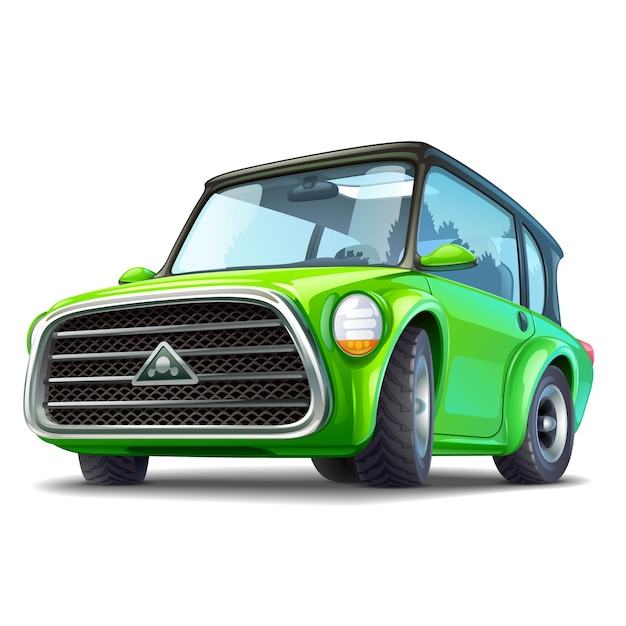 Ilustración ecocar verde sobre fondo blanco.