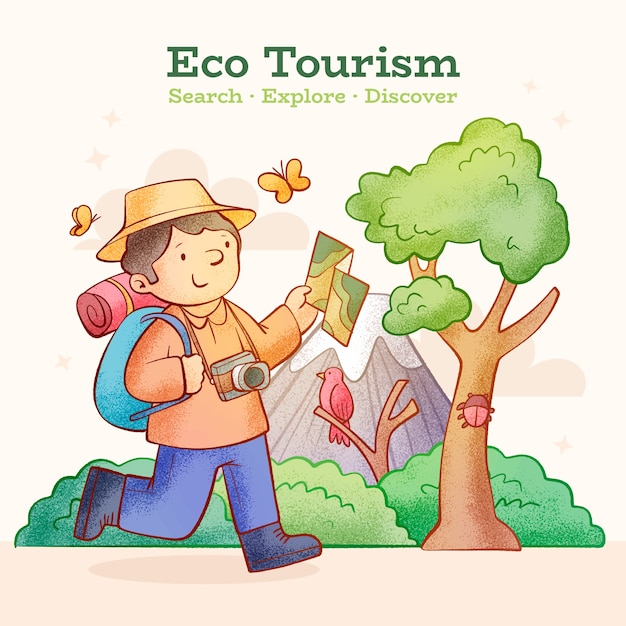 Ilustración de ecoturismo dibujada a mano