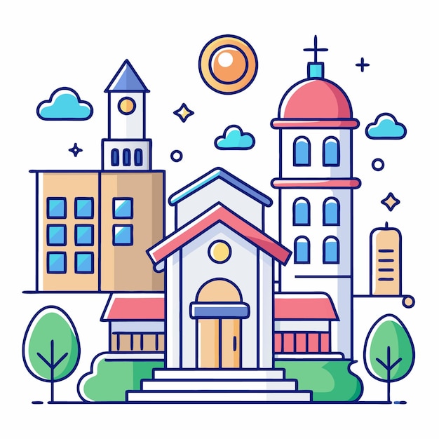 Ilustración de un edificio escolar