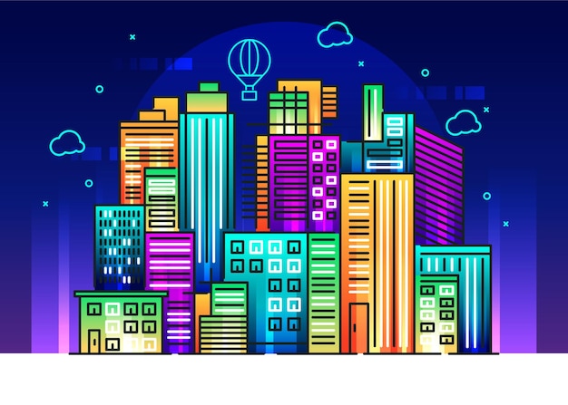 Ilustración de edificio en estilo de línea con fondo de colores