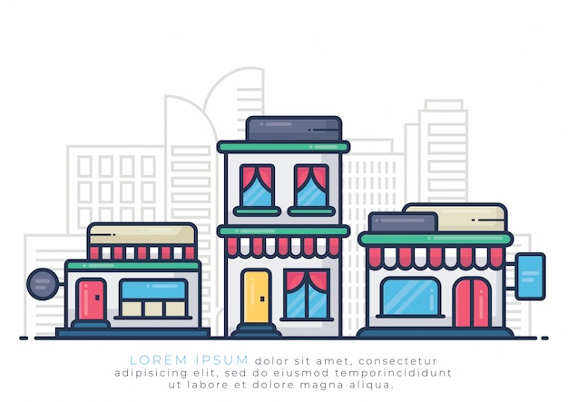 Vector ilustración de edificio para hotel y tienda