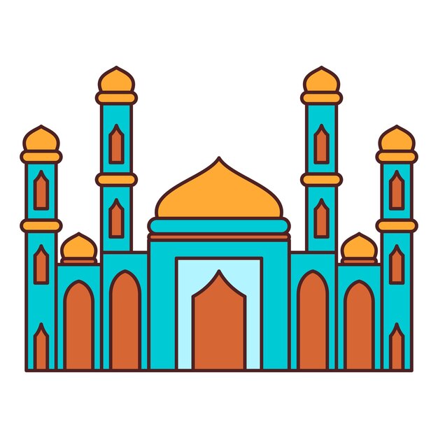 Ilustración de edificio de mezquita islámica de dibujos animados plana Adecuado para diagramas Mapa Infografía Ilustración y tarjetas de felicitación de ramadán