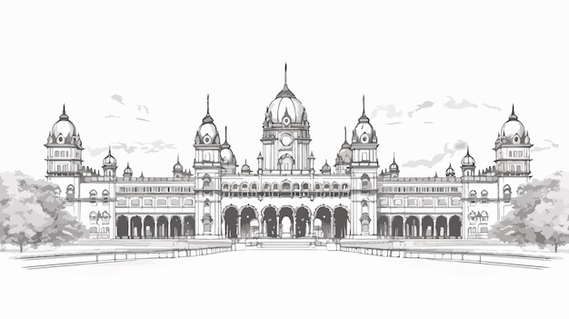una ilustración de un edificio con un reloj en la parte superior