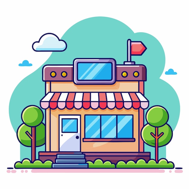 Ilustración del edificio de una tienda de electrónica única