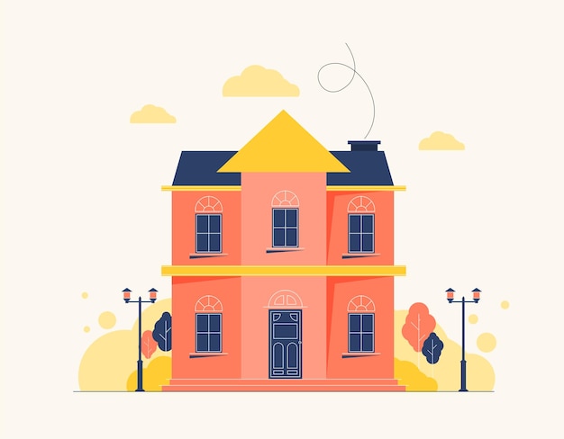 Ilustración de edificio de vector de centro aislado sobre fondo