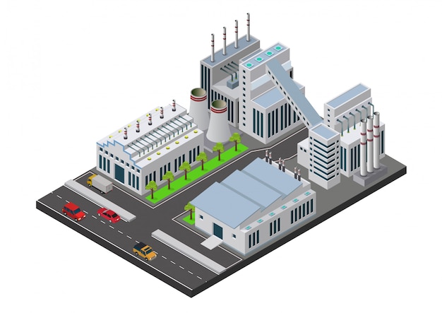 Ilustración de edificios industriales isométricos