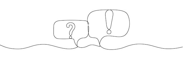 Ilustración editable continua de una sola línea de signos de pregunta y exclamación y burbujas de habla