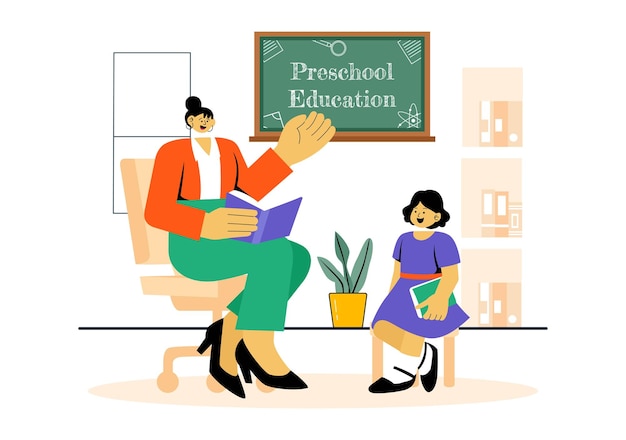 Ilustración de educación preescolar con actividades de aprendizaje de la primera infancia a las habilidades mentales e intelectuales antes de entrar en el jardín de infantes